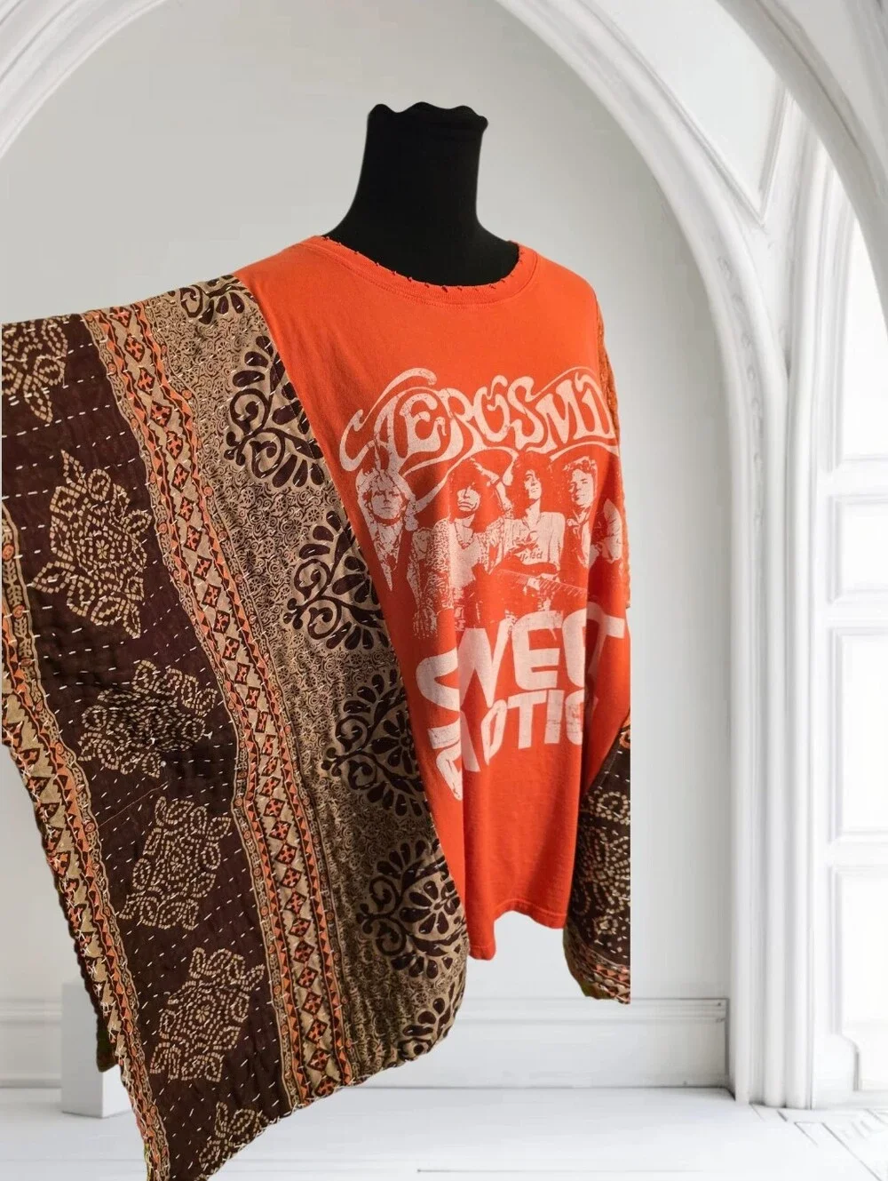 Upcycled Aerosmith Band Tee With Kantha Sleeves, OS - Picture 4 of 8